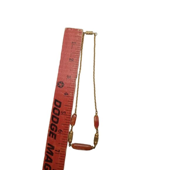 Amber Gold Tone Short Choker Necklace Gold Square & Round Beads Vintage RARE - Picture 13 of 13